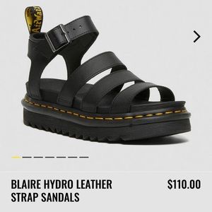 DR. MARTENS Blaire Hydro Leather Strap Sandals Black Size 8 NWOT